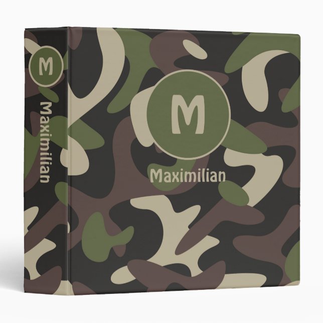 Military Camouflage Soldier Military Camo Monogram 3 Ring Binder (Front/Spine)
