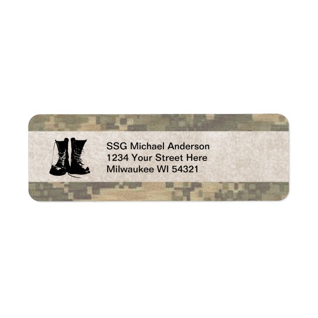 Military Camouflage with Army Combat Boots Custom Label (Front)