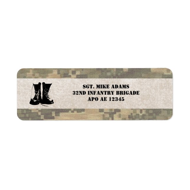 Military Camouflage with Army Combat Boots Label (Front)