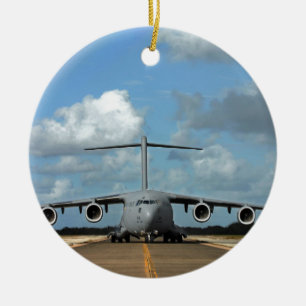 Military cargo plane landing ceramic ornament
