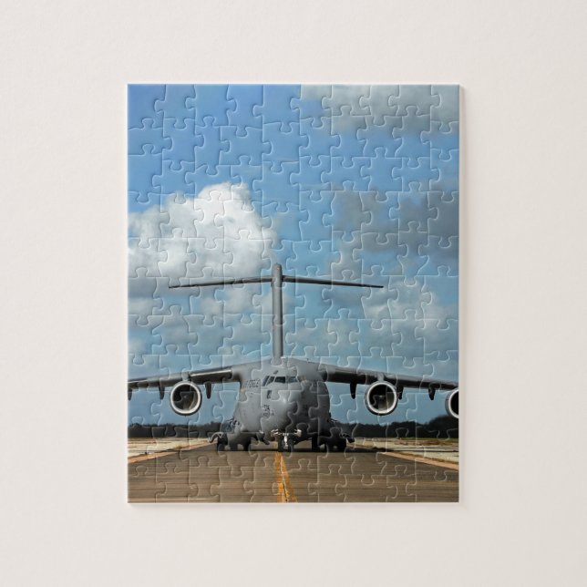 Military cargo plane landing jigsaw puzzle (Vertical)
