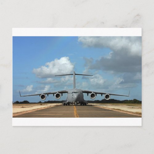 Military cargo plane landing postcard