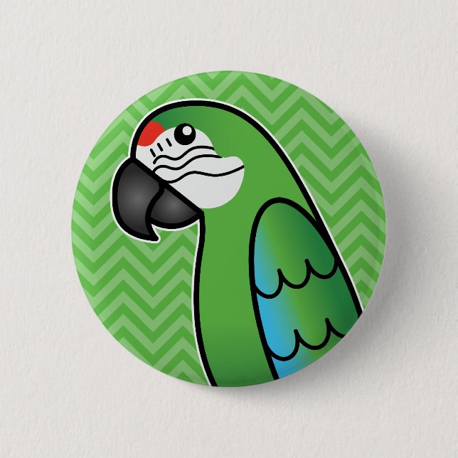 Military Cartoon Macaw Parrot Bird Button (Front)