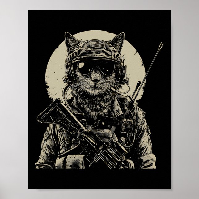 Military Cat Tactical Gear Veteran Soldier Gift Id Poster (Front)