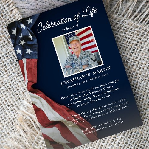 Military Celebration of Life Photos USA Flag Invitation