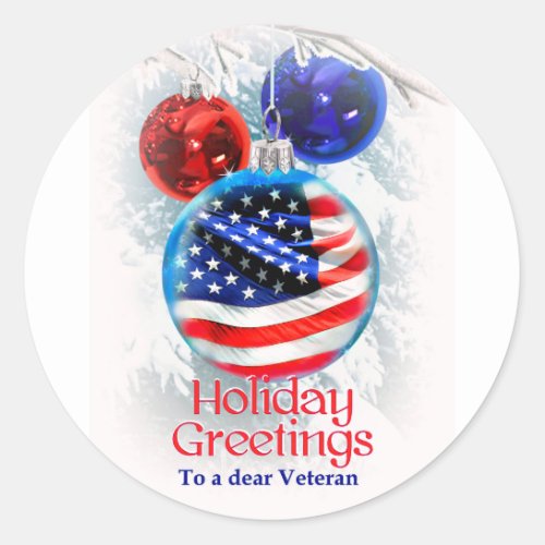 Military Christmas American Flag to Veterans Classic Round Sticker