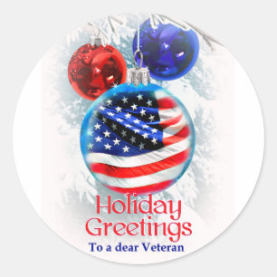 Military Christmas American Flag to Veterans Classic Round Sticker