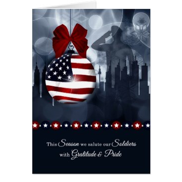Military Christmas - American Flag with Soldier Card Military Christmas - American Flag with Soldier Card
