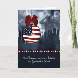 Military Christmas - American Flag with Soldier Holiday Card
