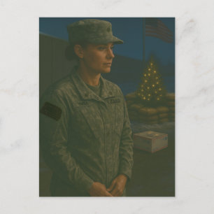 Military Christmas Female Soldier Honor Postcard
