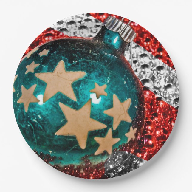 Military Christmas Stars Stripes Holiday Design Paper Plates (Front)