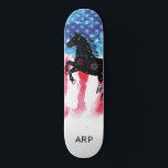*~* Military COSMIC HORSE Red White Blue Flag Skateboard<br><div class="desc">*Energetically Enhanced / imbues COSMIC HORSE silhouette on American Flag * Patriotic American Flag with a COSMIC HORSE silhouette . . This design features the USA Flag American Flag also known as Old Glory and Stars and Stripes. This Watercolor American Flag design includes the colors Red White Blue in the...</div>