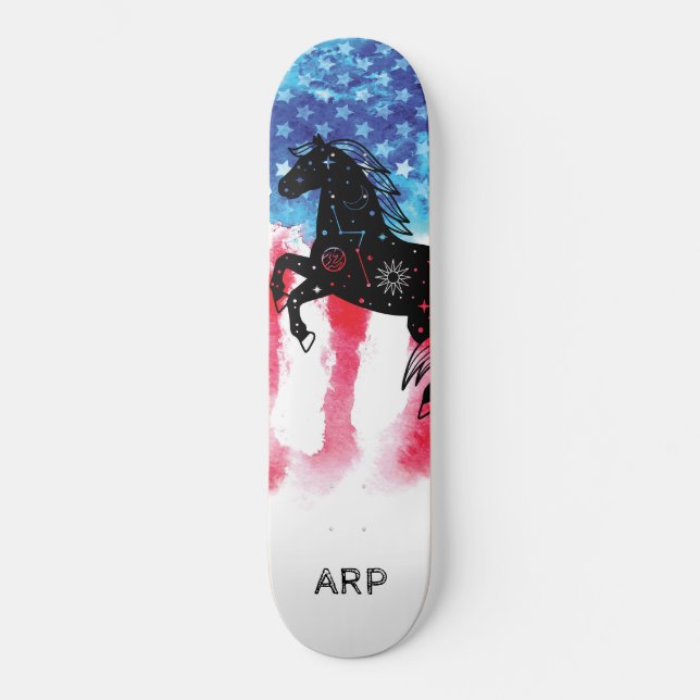 *~* Military COSMIC HORSE Red White Blue Flag Skateboard (Front)