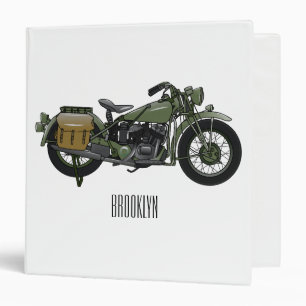 Military cruiser motorcycle cartoon illustration 3 ring binder