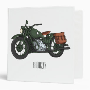 Military cruiser motorcycle cartoon illustration 3 ring binder