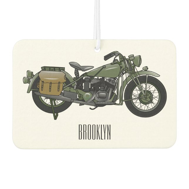 Military cruiser motorcycle cartoon illustration air freshener (Front)