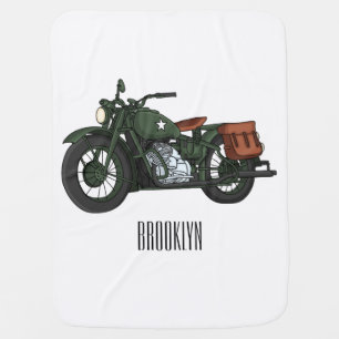 Military cruiser motorcycle cartoon illustration baby blanket