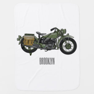 Military cruiser motorcycle cartoon illustration baby blanket