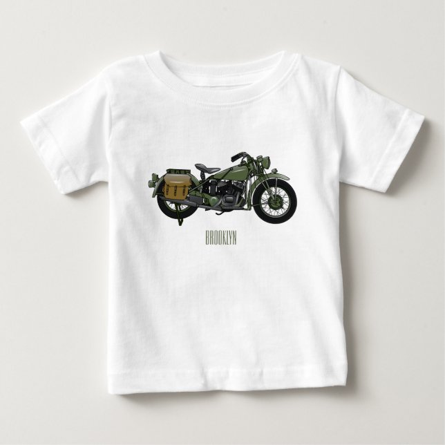 Military cruiser motorcycle cartoon illustration baby T-Shirt (Front)