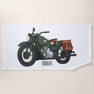 Military cruiser motorcycle cartoon illustration beach towel