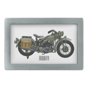 Military cruiser motorcycle cartoon illustration belt buckle