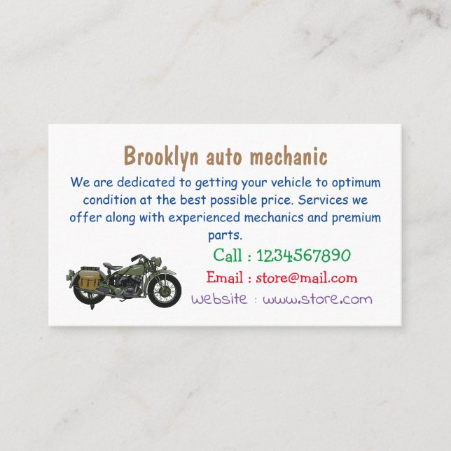 Military cruiser motorcycle cartoon illustration business card (Front)
