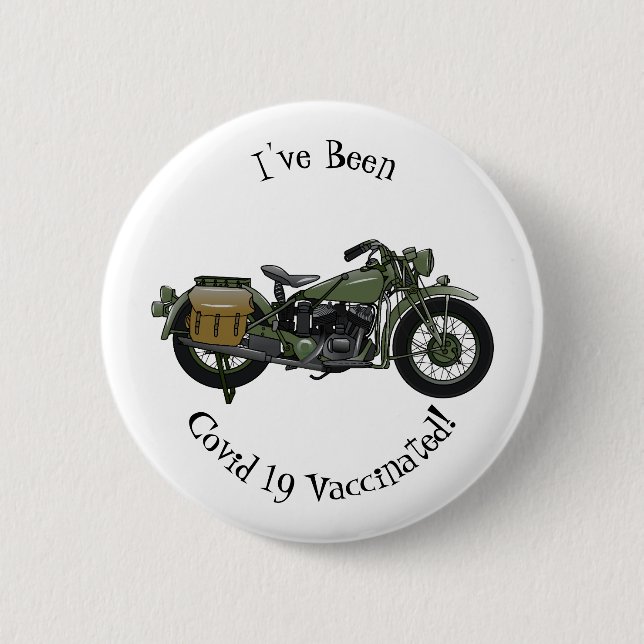 Military cruiser motorcycle cartoon illustration button (Front)
