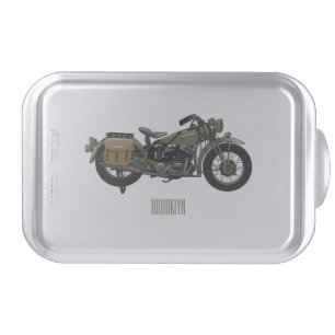 Military cruiser motorcycle cartoon illustration cake pan