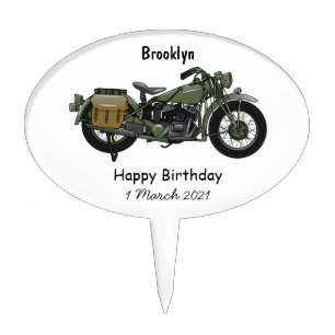 Military cruiser motorcycle cartoon illustration cake topper