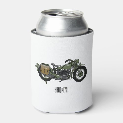 Military cruiser motorcycle cartoon illustration can cooler