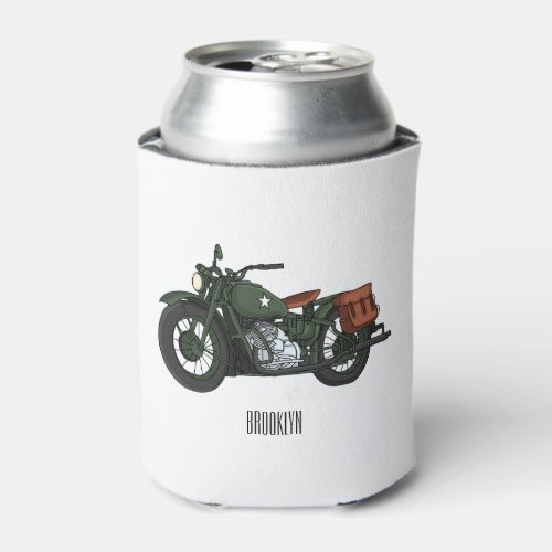 Military cruiser motorcycle cartoon illustration can cooler