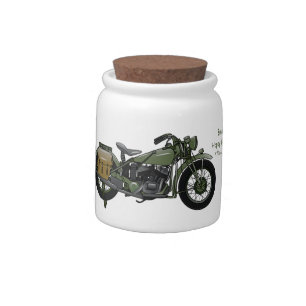 Military cruiser motorcycle cartoon illustration candy jar