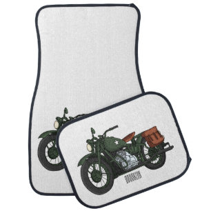 Military cruiser motorcycle cartoon illustration car floor mat