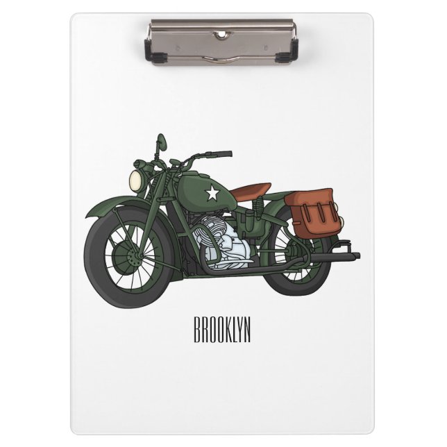 Military cruiser motorcycle cartoon illustration clipboard (Front)