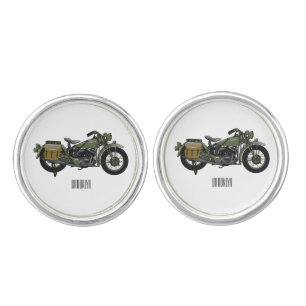 Military cruiser motorcycle cartoon illustration cufflinks