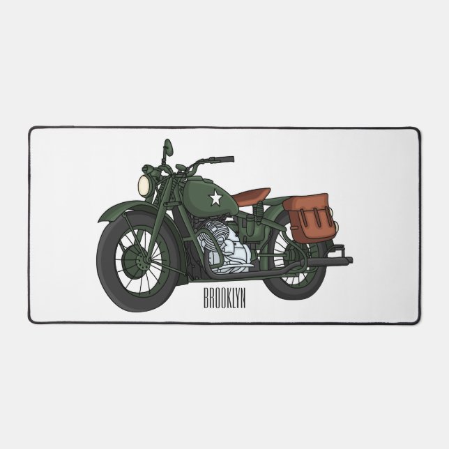 Military cruiser motorcycle cartoon illustration desk mat (Front)
