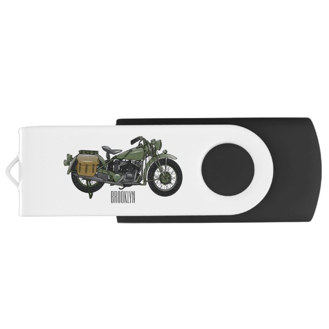 Military cruiser motorcycle cartoon illustration flash drive (Back)