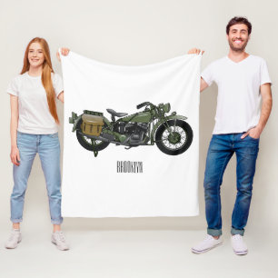 Military cruiser motorcycle cartoon illustration fleece blanket
