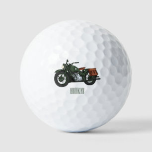 Military cruiser motorcycle cartoon illustration golf balls