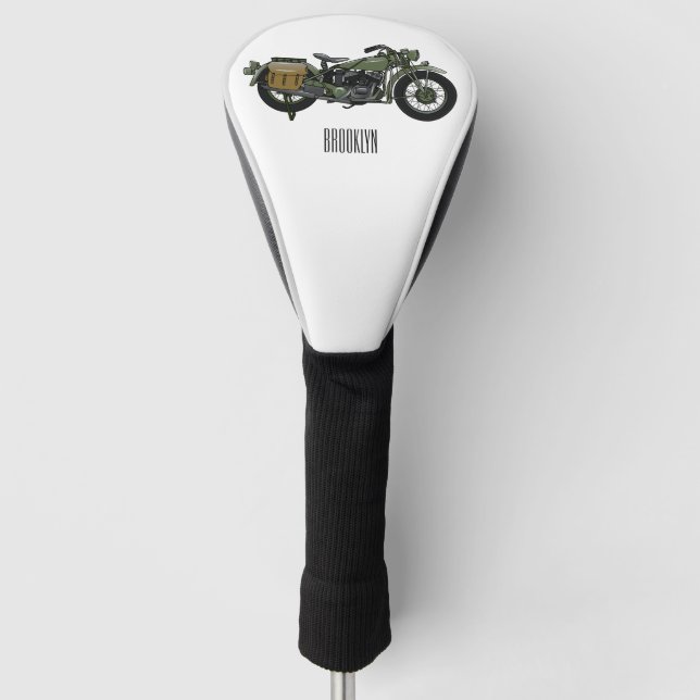 Military cruiser motorcycle cartoon illustration golf head cover (Front)