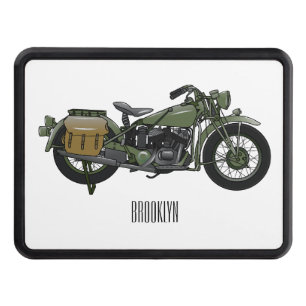 Military cruiser motorcycle cartoon illustration hitch cover