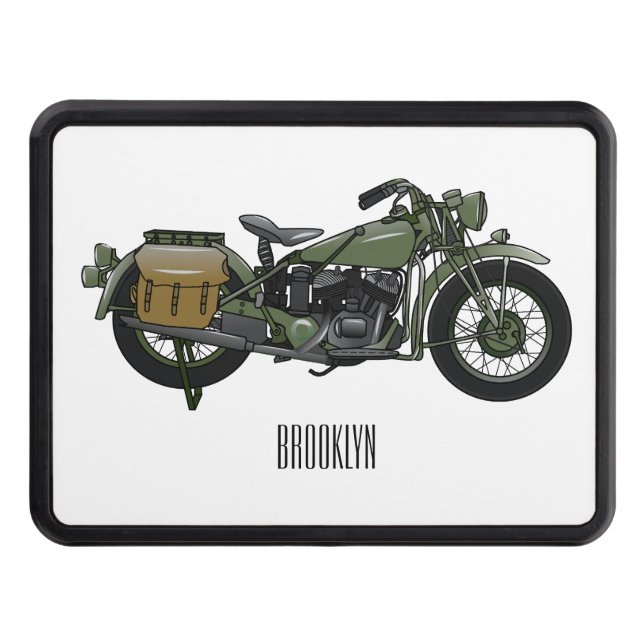 Military cruiser motorcycle cartoon illustration hitch cover (Front)