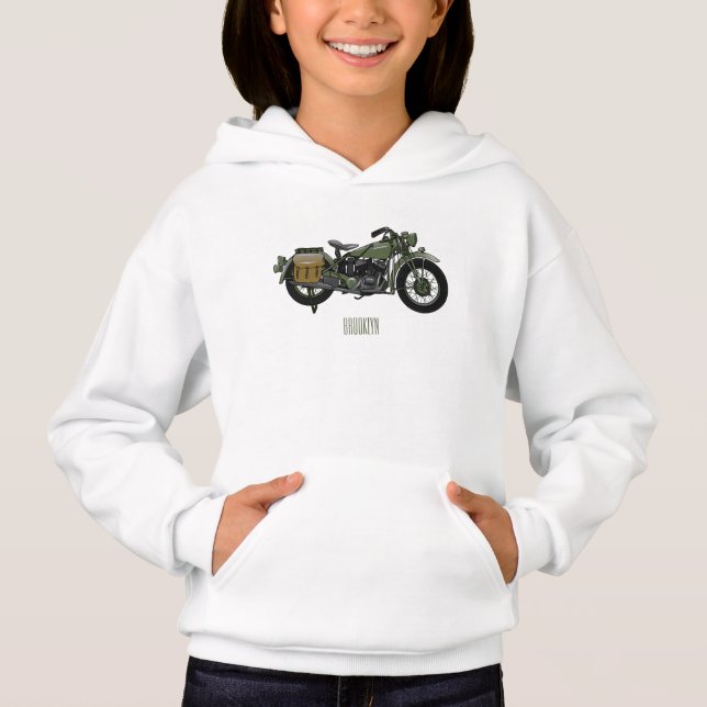 Military cruiser motorcycle cartoon illustration hoodie (Front)