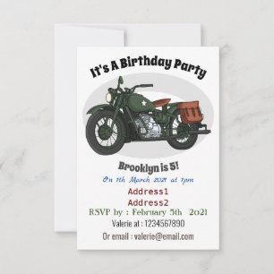 Military cruiser motorcycle cartoon illustration invitation