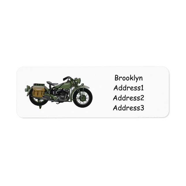 Military cruiser motorcycle cartoon illustration label (Front)