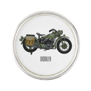 Military cruiser motorcycle cartoon illustration lapel pin