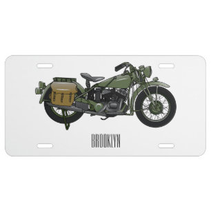 Military cruiser motorcycle cartoon illustration license plate