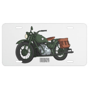 Military cruiser motorcycle cartoon illustration license plate