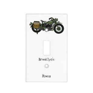 Military cruiser motorcycle cartoon illustration light switch cover