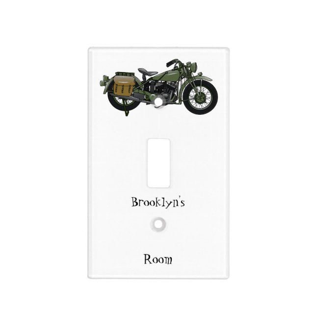 Military cruiser motorcycle cartoon illustration light switch cover (Front)